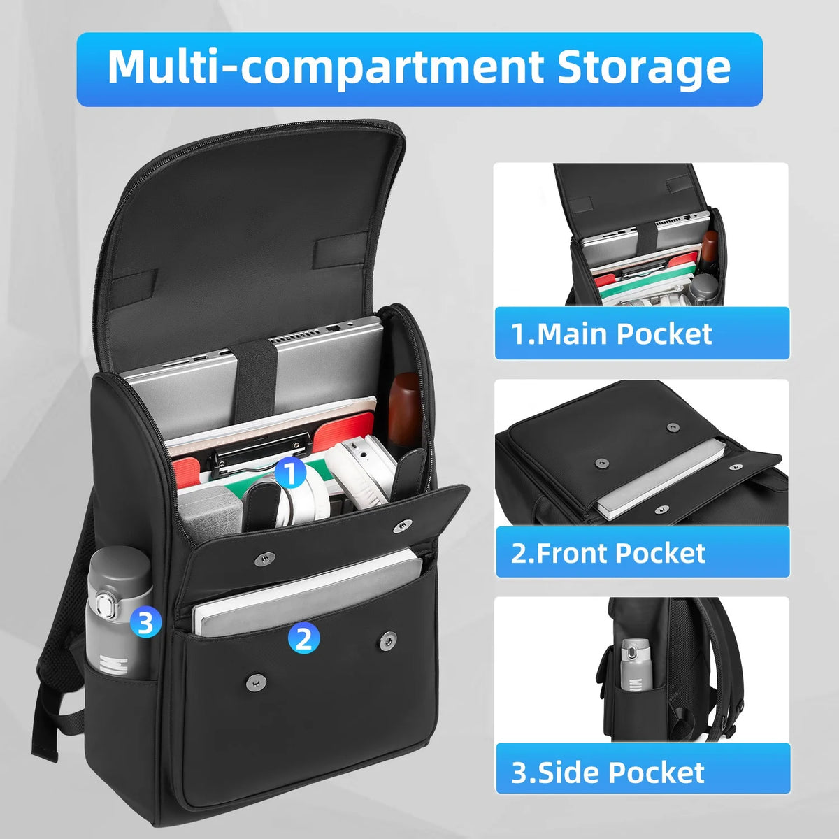 Vintage Business Backpack Waterproof Oxford Zipper Laptop Backpack with USB Charging Port for Work Travel Fits 16 Inch Laptop