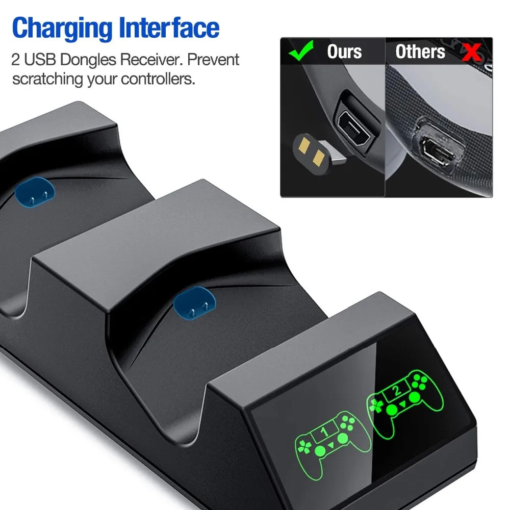 PS4 Controller Charger for Playstation 4 Charger Station with 2 Micro USB Charging Dongles Dual Charging Dock for PS4 Slim Pro