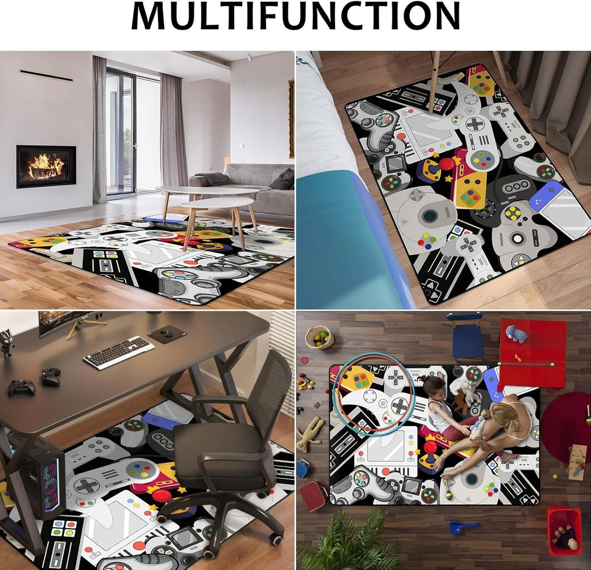 Teen Boys Game Controller Decoration 3D Polyester Gaming Rug Non-Slip Washable for Bedroom Living Room Playroom Children's