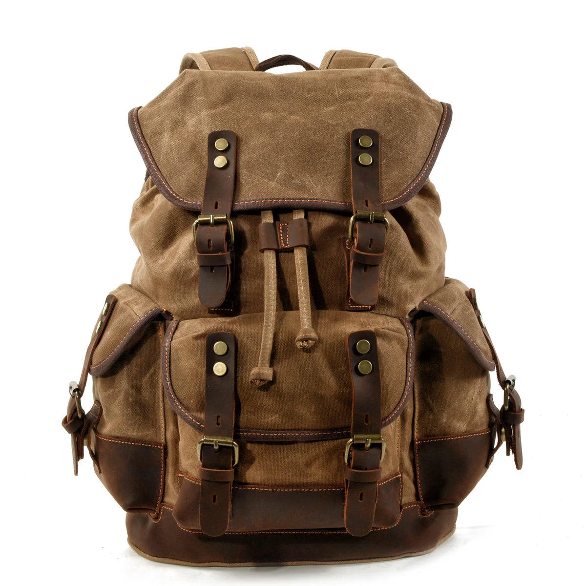 High Quality Mens Leather Travel Bag Waterproof Canvas Mountaineering Backpack Large Capacity Backpack Men Rucksack