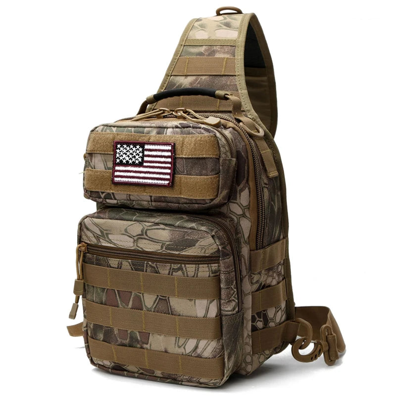 Men's Travel Sling Bag Outdoor Shoulder Crossbody Messenger Bag Molle Everyday Carry Day Pack with Tactical USA Flag Patch