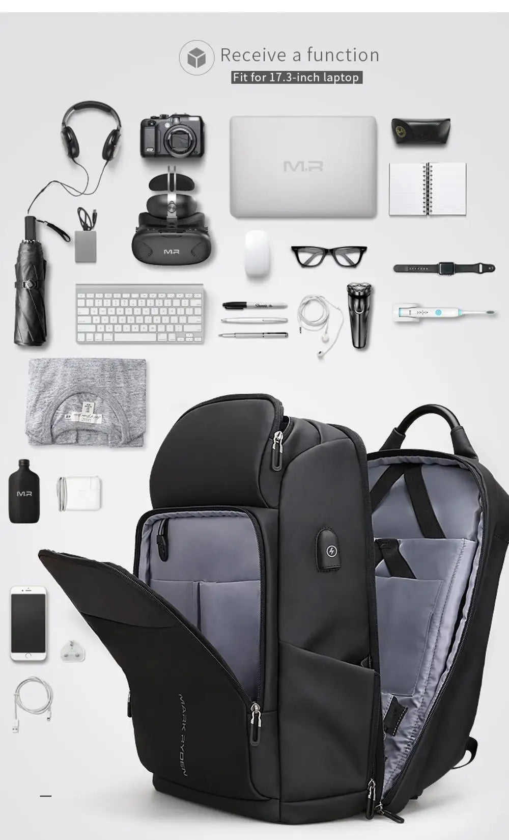 Mark Ryden  High Quality Multifunction Mochila De Viaje17 Inch  Large Capacity Waterproof Sport Mochila Hombre MR7080D