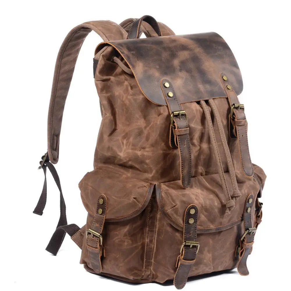 Vintage Batik Canvas Backpack Drawstring Men's Casual Bag Trend Travel Backpack Large Capacity Hiking Rucksack