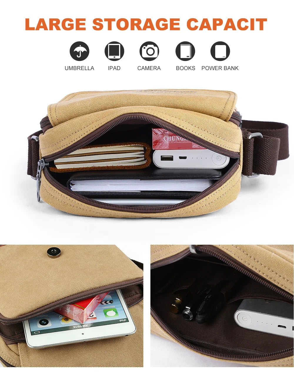 Bike Messenger Shoulder Bags for Men Outdoor Vintage Canvas Crossbody Bags