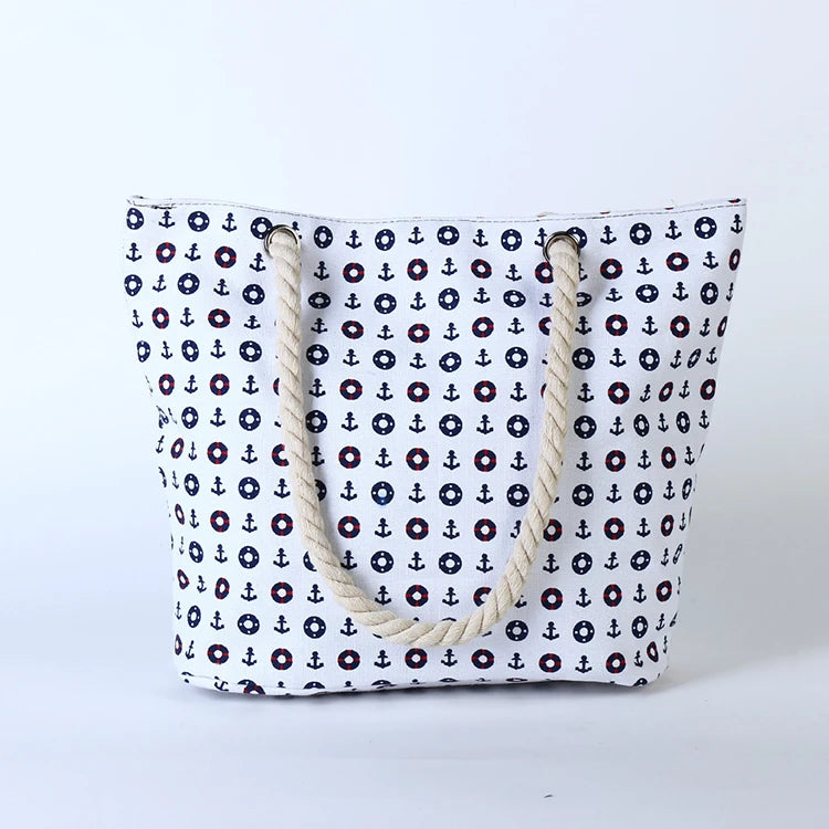 Hot Sale Blue White Large Ladies Bohemian Printed Canvas Tote Bag All Seasons