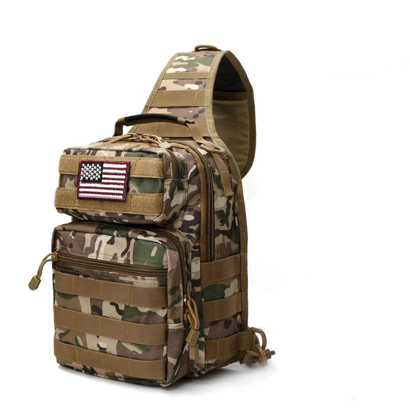 Men's Travel Sling Bag Outdoor Shoulder Crossbody Messenger Bag Molle Everyday Carry Day Pack with Tactical USA Flag Patch