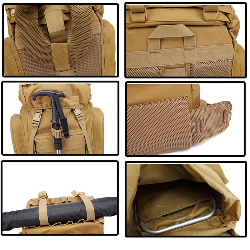 Outdoor Tactical 70L Travel Custom Waterproof Backpack Hiking Hunting  Rucksack Bag
