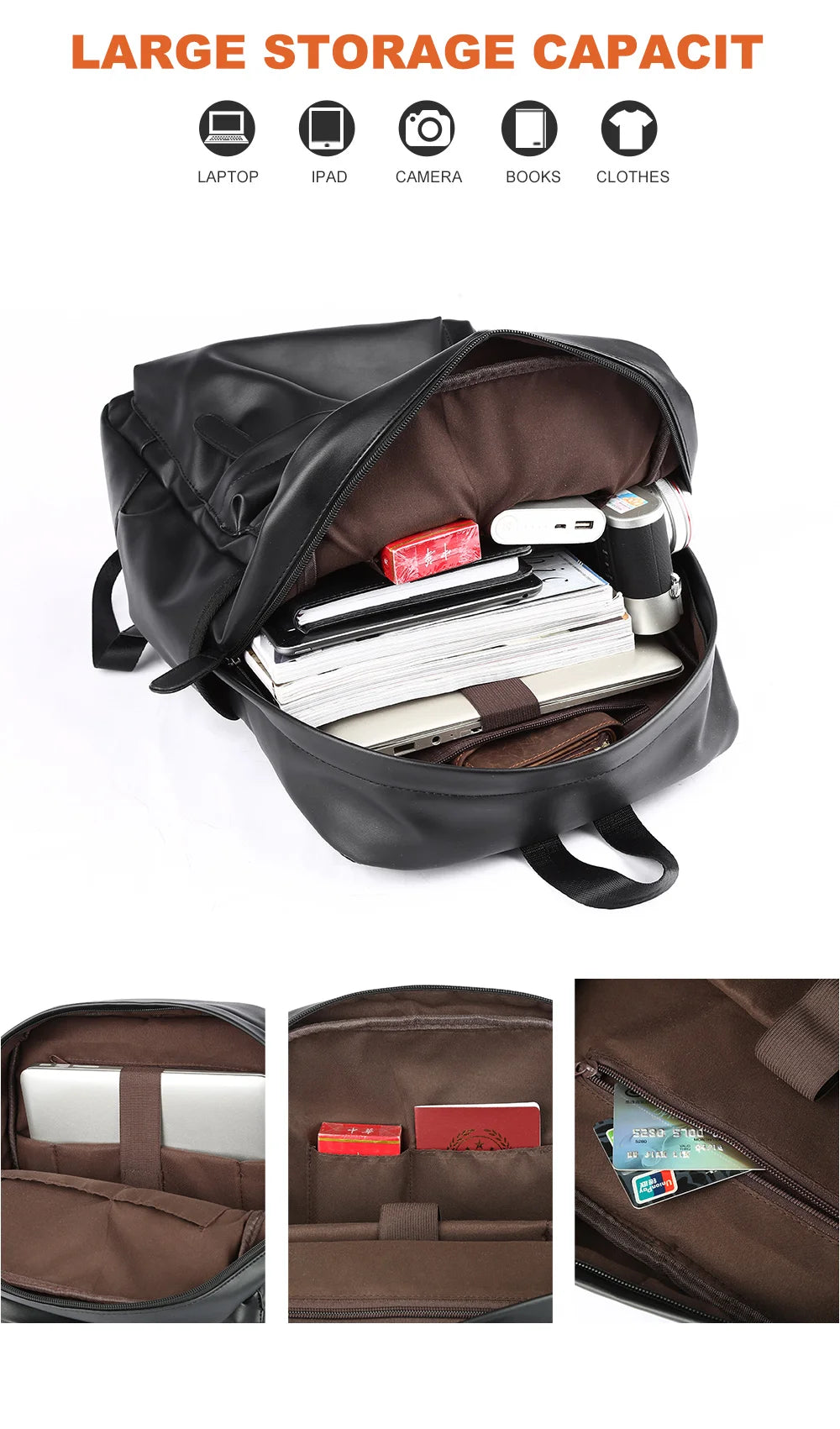 MOYYI PU Leather Bags for Men Backpack School Bag Business Leather Backpack