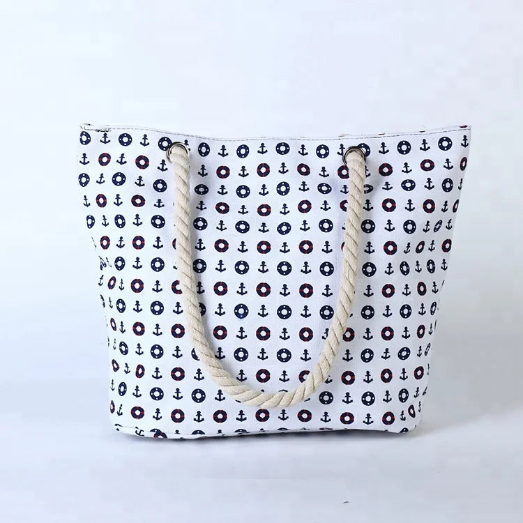 Hot Sale Blue White Large Ladies Bohemian Printed Canvas Tote Bag All Seasons