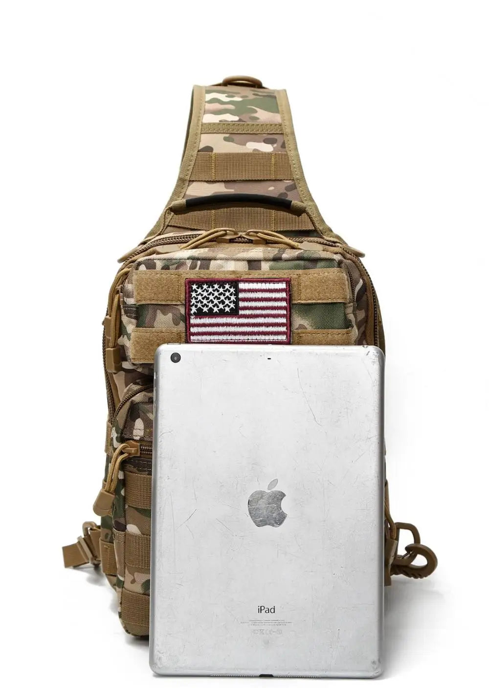 Men's Travel Sling Bag Outdoor Shoulder Crossbody Messenger Bag Molle Everyday Carry Day Pack with Tactical USA Flag Patch