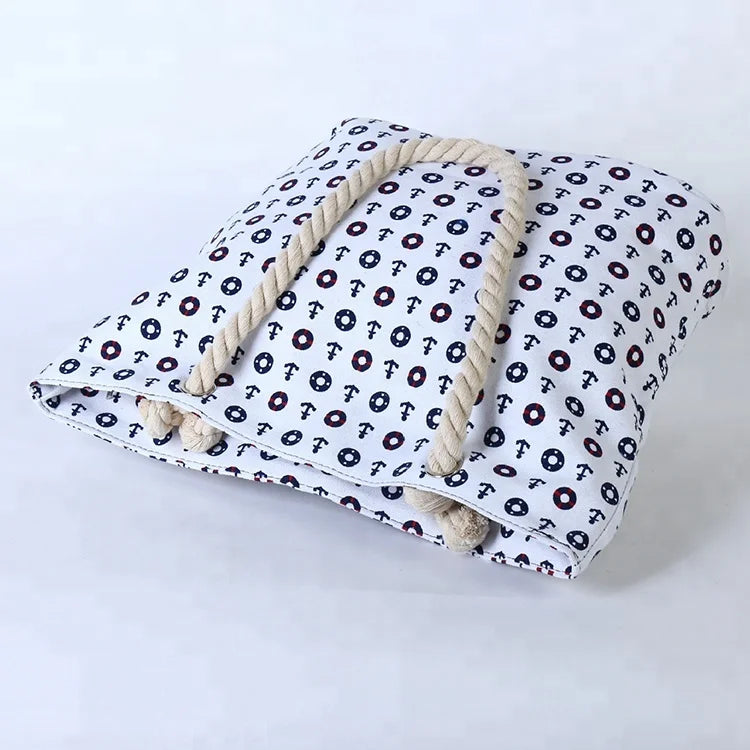 Hot Sale Blue White Large Ladies Bohemian Printed Canvas Tote Bag All Seasons
