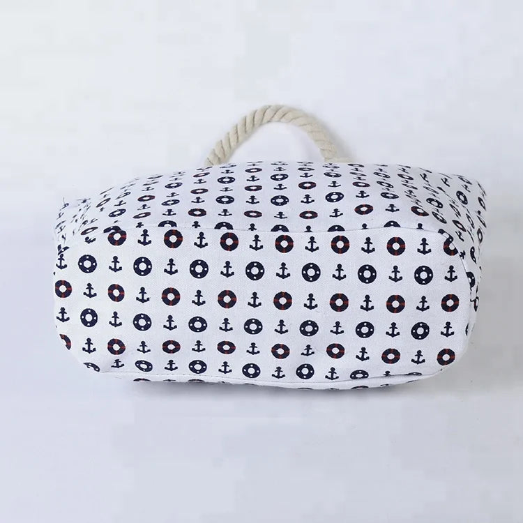 Hot Sale Blue White Large Ladies Bohemian Printed Canvas Tote Bag All Seasons