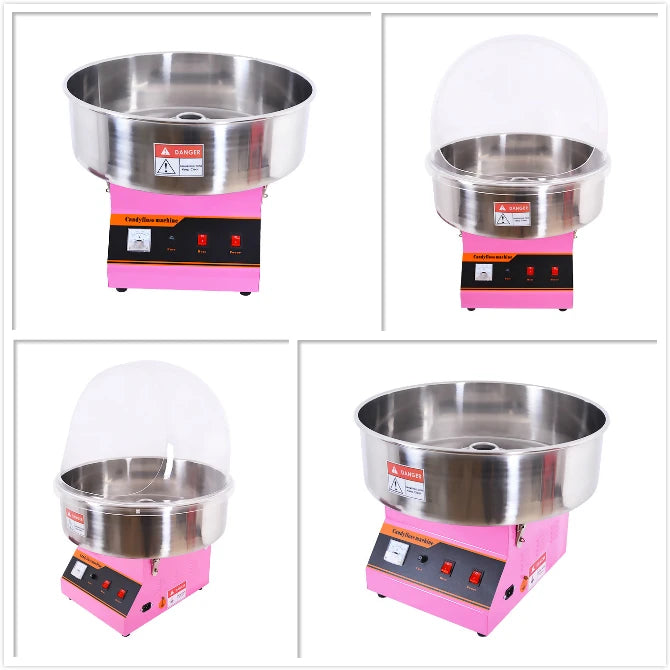 Commercial Electric Cotton Candy Machine Cotton Maker Pink With Bubble Cover With