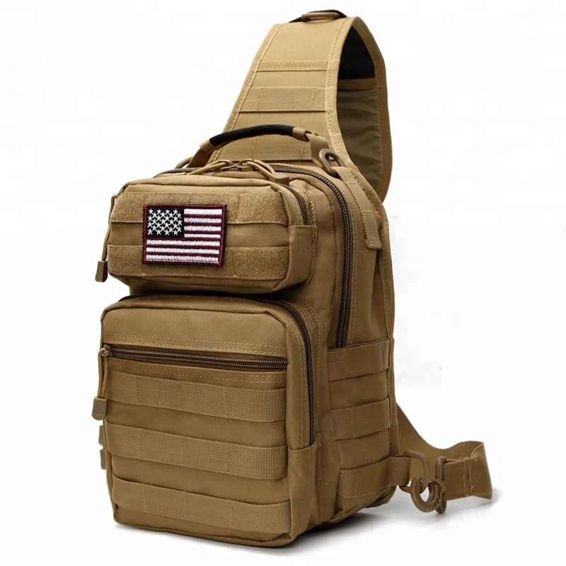 Men's Travel Sling Bag Outdoor Shoulder Crossbody Messenger Bag Molle Everyday Carry Day Pack with Tactical USA Flag Patch