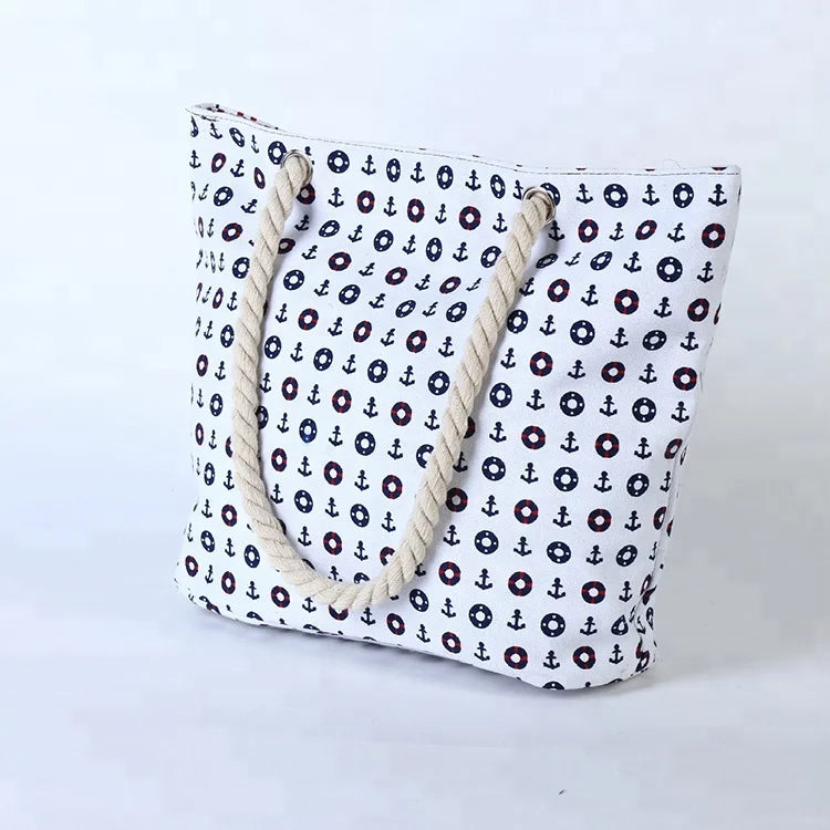 Hot Sale Blue White Large Ladies Bohemian Printed Canvas Tote Bag All Seasons