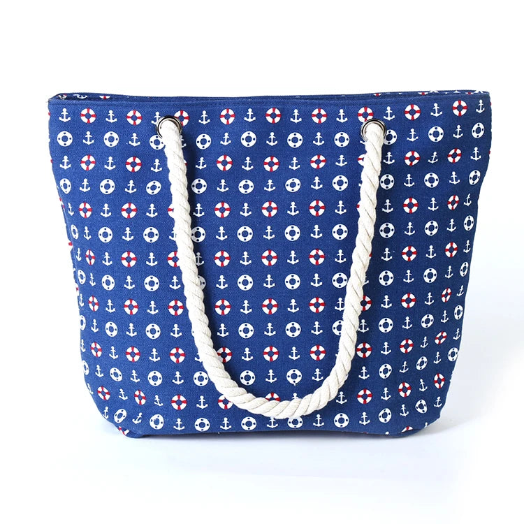 Hot Sale Blue White Large Ladies Bohemian Printed Canvas Tote Bag All Seasons
