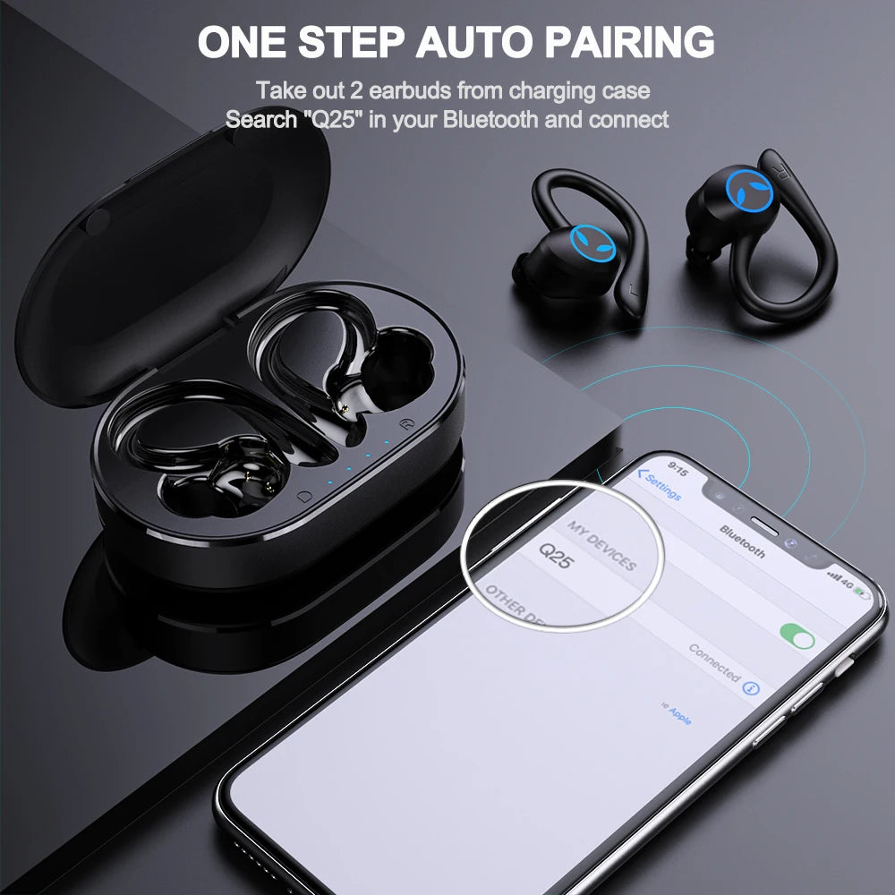 YKK-Q25 Wireless In-ear Headphones BT 5.1 TWS Sports Earhook Earbuds Gaming Headset