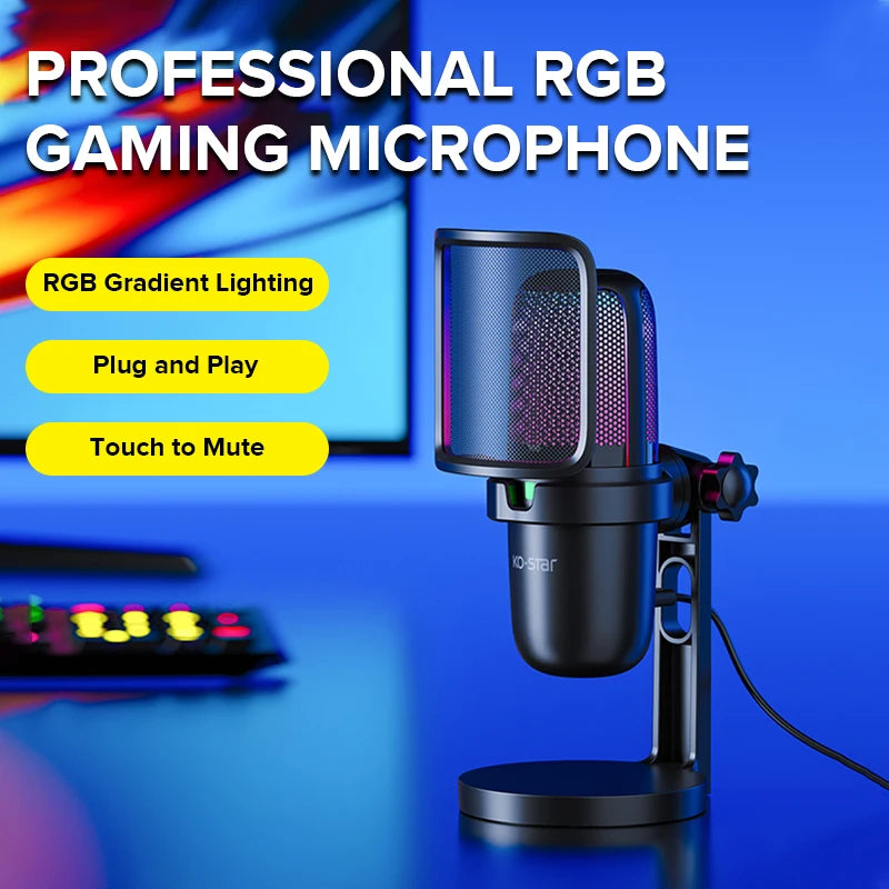 Portable RGB Light Studio Microphone for Gaming Live Stream Video Recording PC & Mobile Phone