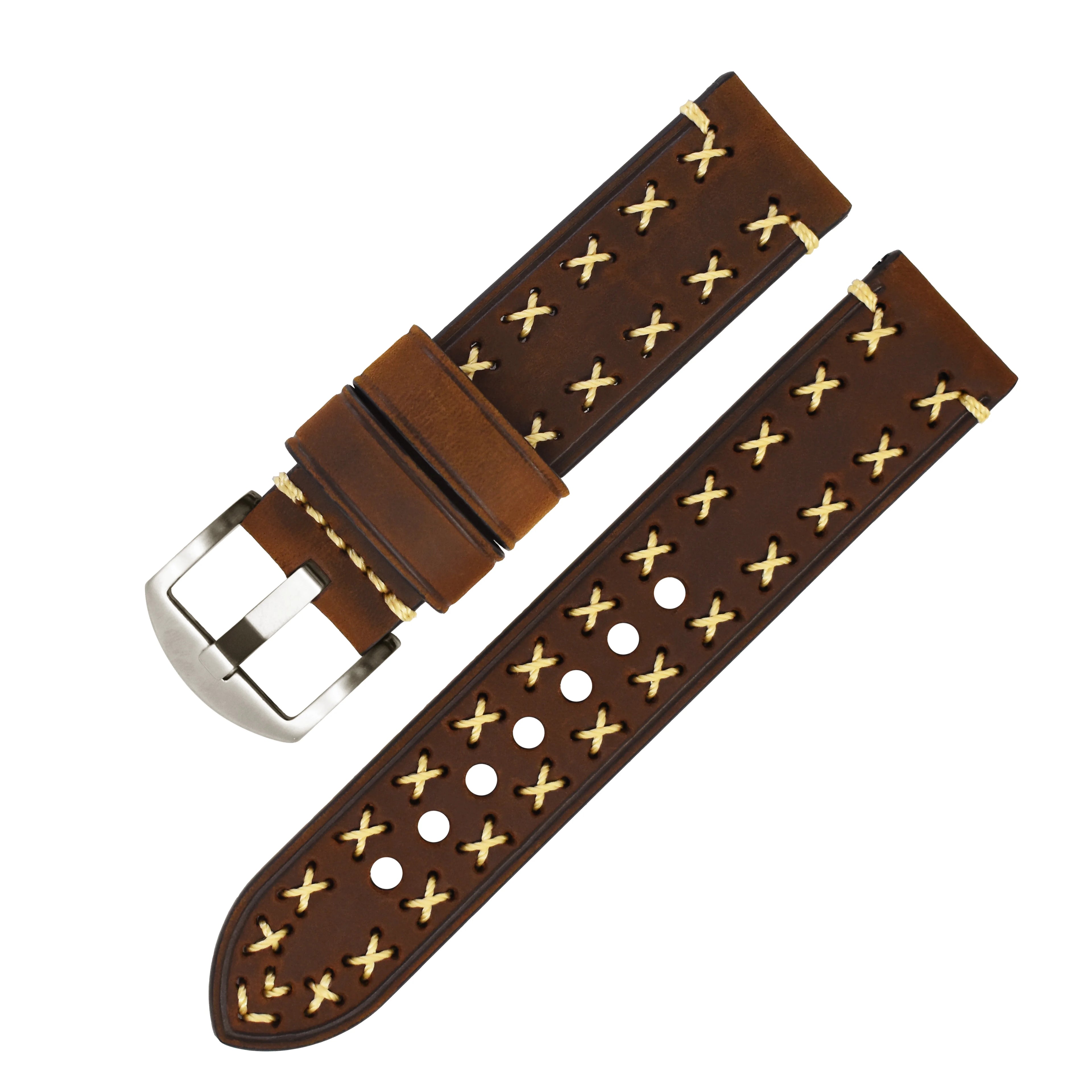 Unique Fashion 20mm 22mm 24mm 26mm Stainless Steel Buckle Genuine Leather Watch Strap Real Leather Watch Band Handmade
