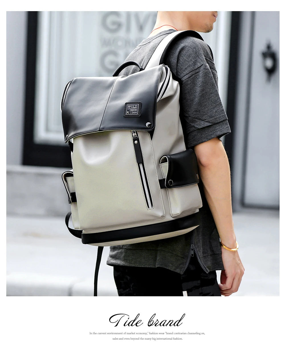 MOYYI Mochila Vegan Leather Dayback Teen Bookbags Laptop Bags for Men Backpacks