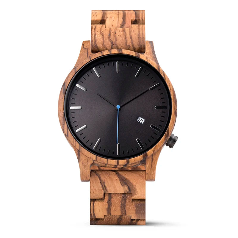 For DODO DEER Custom Brand for Zebra Wood Watch for Men Quartz Movement Wristwatch Calendar 43mm Dial Diameter 20mm Band Width