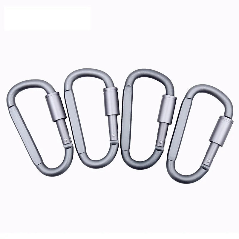 High Quality 8# Aluminum Alloy D-Shaped Carabiner Spring Snap Hook Keychain Clip Screw Locking for Outdoor Tours Camping Hiking