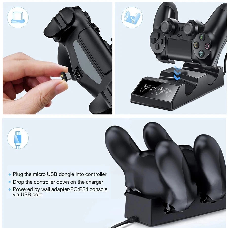 PS4 Controller Charger for Playstation 4 Charger Station with 2 Micro USB Charging Dongles Dual Charging Dock for PS4 Slim Pro
