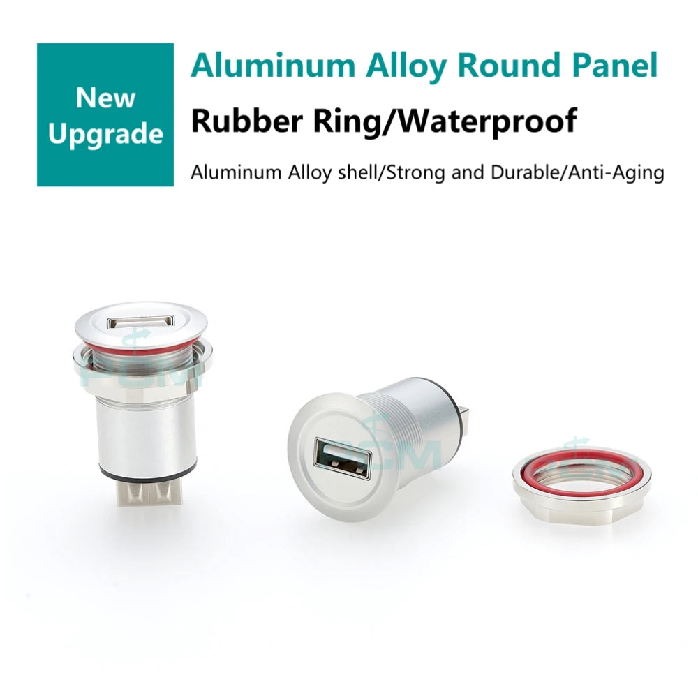 Industrial Aluminum USB-A Female to Female USB Feedthru Round Panel Mount Coupler Socket for Cabinet Chassis Machine Equipment
