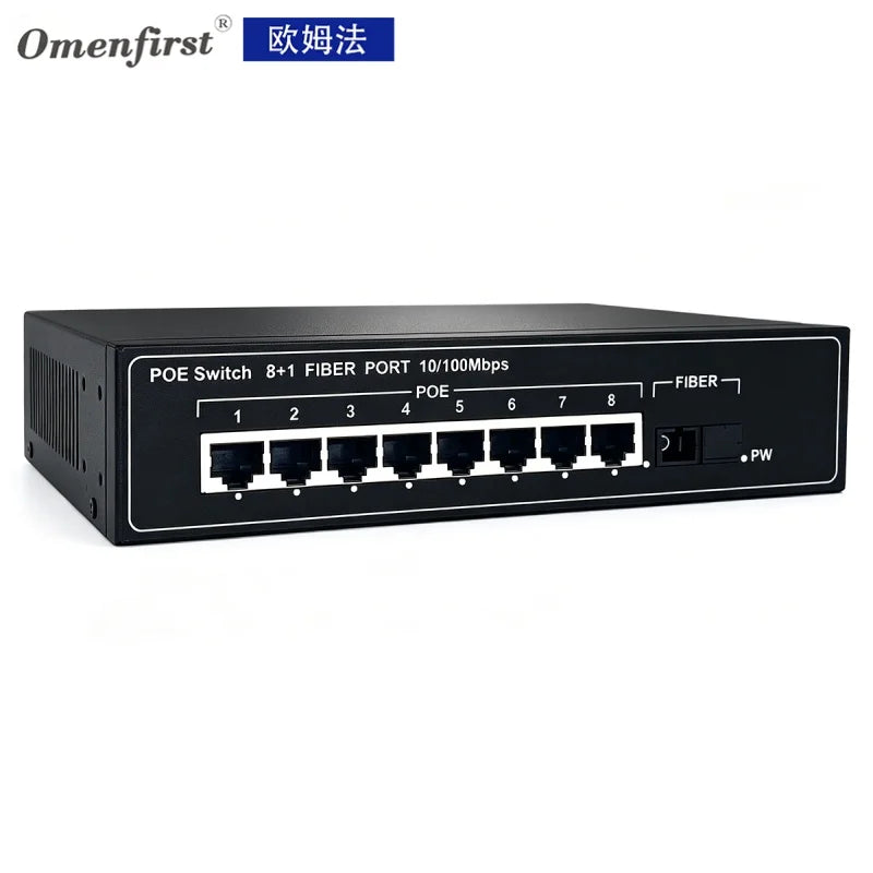 8+1 Port 10/100Mbps Unmanaged PoE Switch, 8 PoE Ports + 1 SC Fiber Uplink for CCTV NVR IP Camera