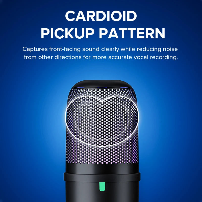 Portable RGB Light Studio Microphone for Gaming Live Stream Video Recording PC & Mobile Phone