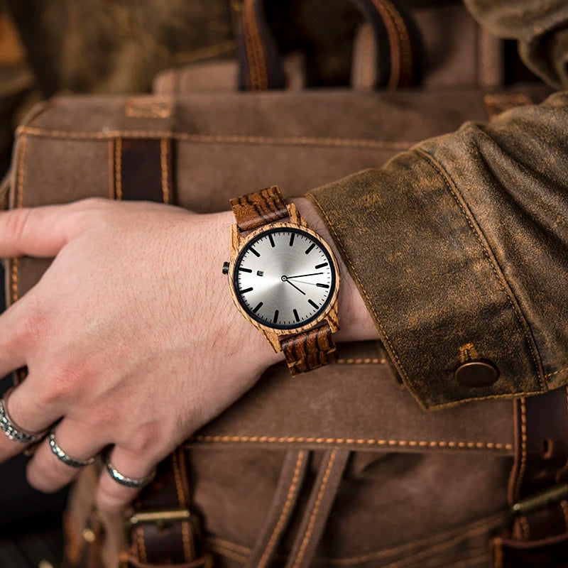 For DODO DEER Custom Brand for Zebra Wood Watch for Men Quartz Movement Wristwatch Calendar 43mm Dial Diameter 20mm Band Width