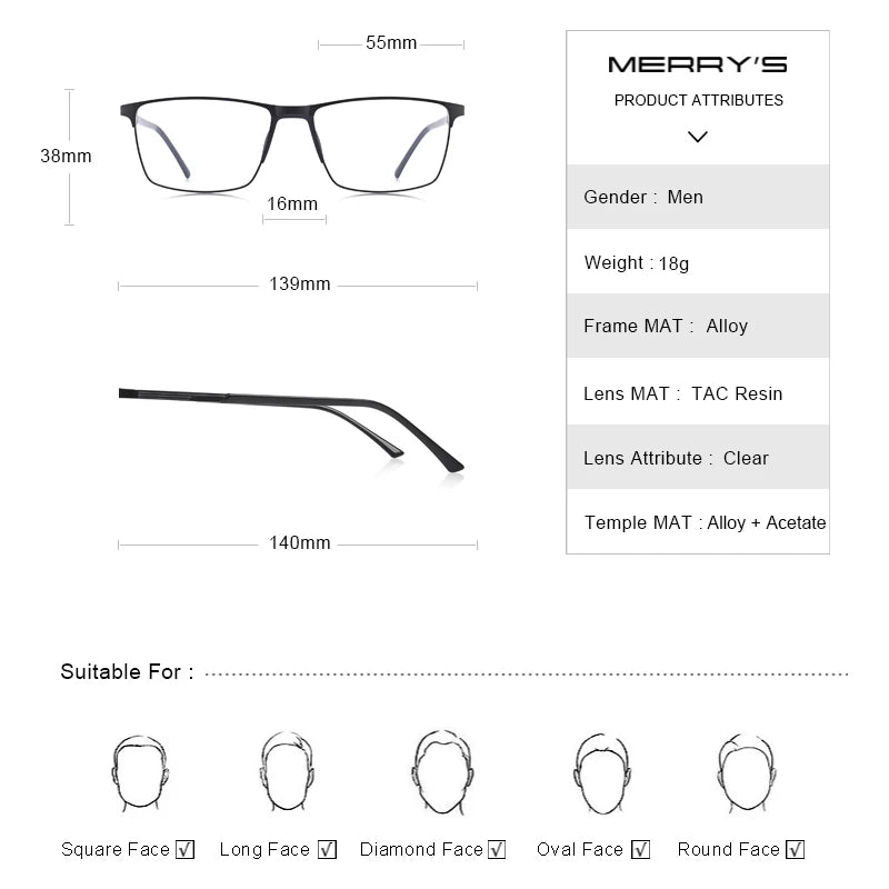 MERRYS DESIGN Men Titanium Alloy Glasses Frame Business Style Male Square Ultralight Eye Myopia Prescription Eyeglasses S2170