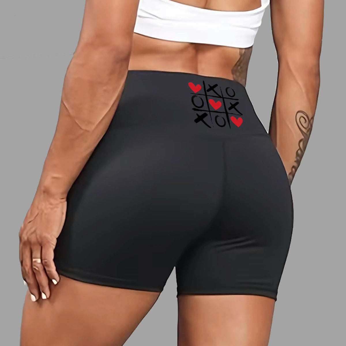 Tic-Tac-Toe Heart Print Workout Shorts Retro Game Vibe US Local Warehouse