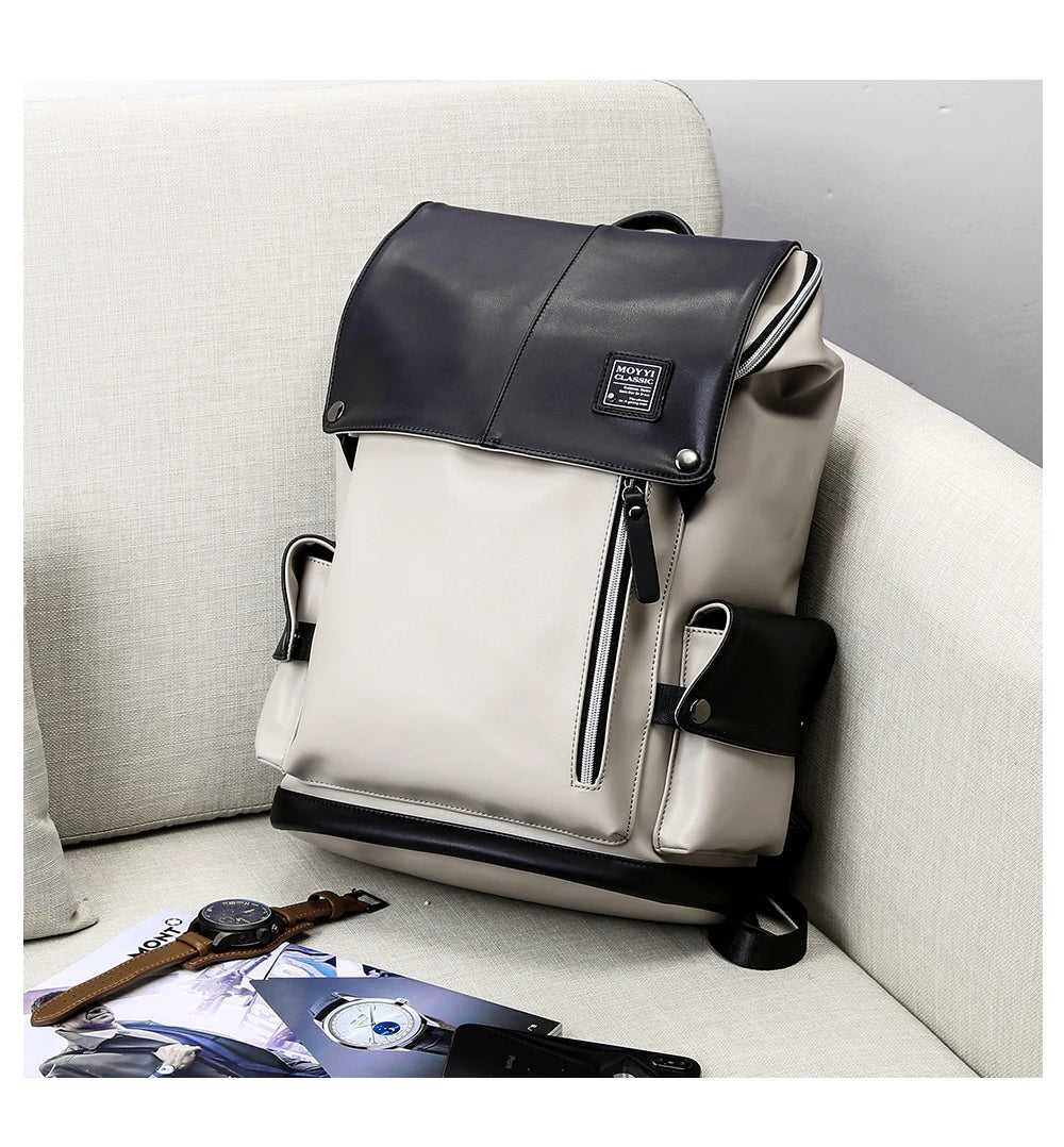 MOYYI Mochila Vegan Leather Dayback Teen Bookbags Laptop Bags for Men Backpacks