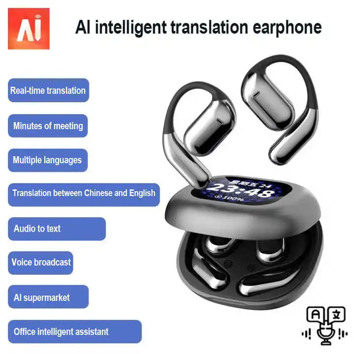 YYK-Q16 Pro Translation Headset Support OWS Open Ear Sports Earphones LCD Full Color Touch Screen Earbuds with Noise Cancelling