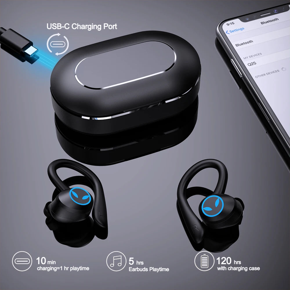 YKK-Q25 Wireless In-ear Headphones BT 5.1 TWS Sports Earhook Earbuds Gaming Headset