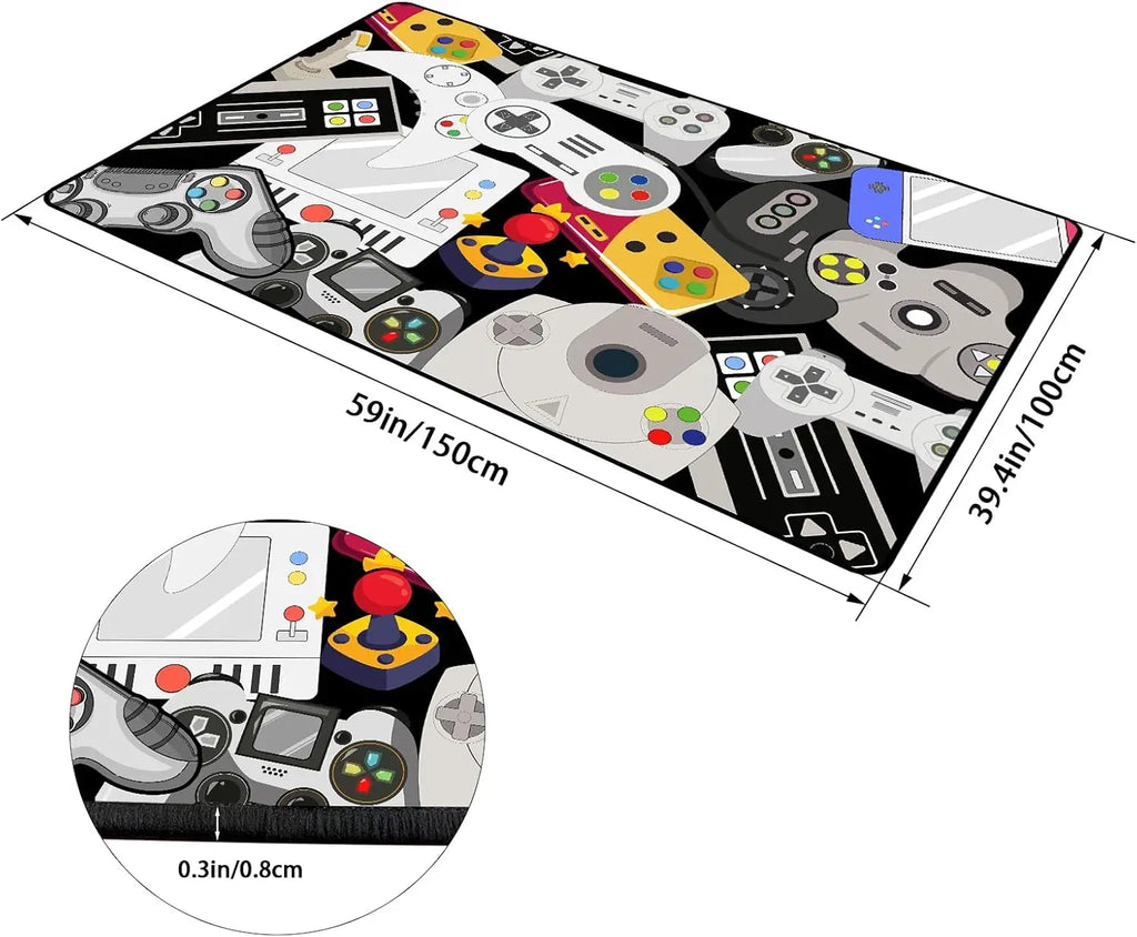 Teen Boys Game Controller Decoration 3D Polyester Gaming Rug Non-Slip Washable for Bedroom Living Room Playroom Children's