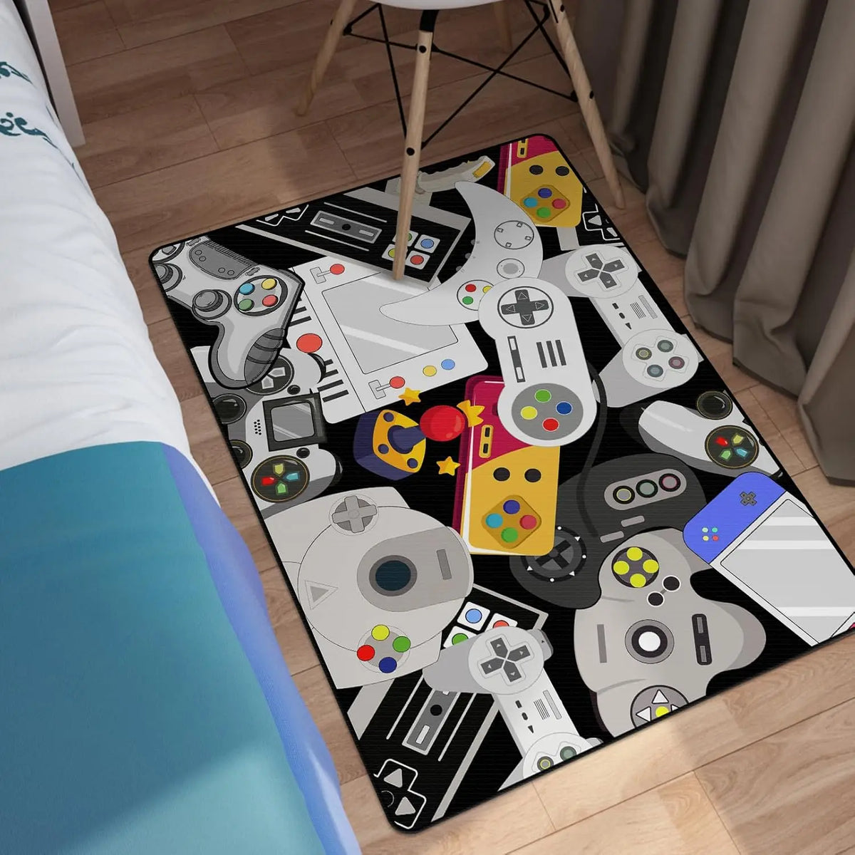 Teen Boys Game Controller Decoration 3D Polyester Gaming Rug Non-Slip Washable for Bedroom Living Room Playroom Children's