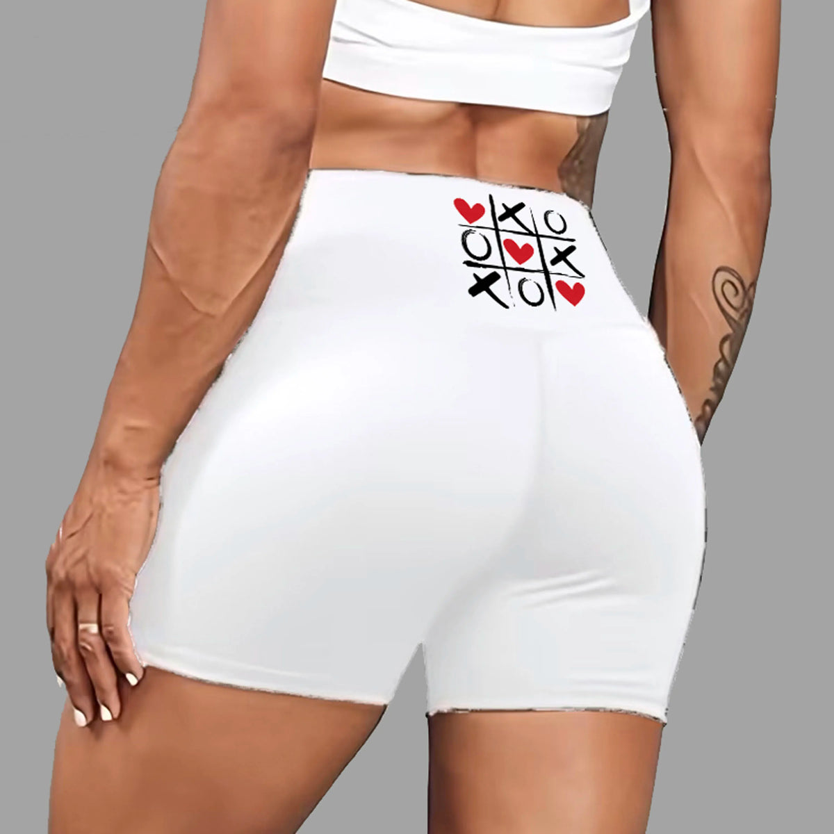 Tic-Tac-Toe Heart Print Workout Shorts Retro Game Vibe US Local Warehouse