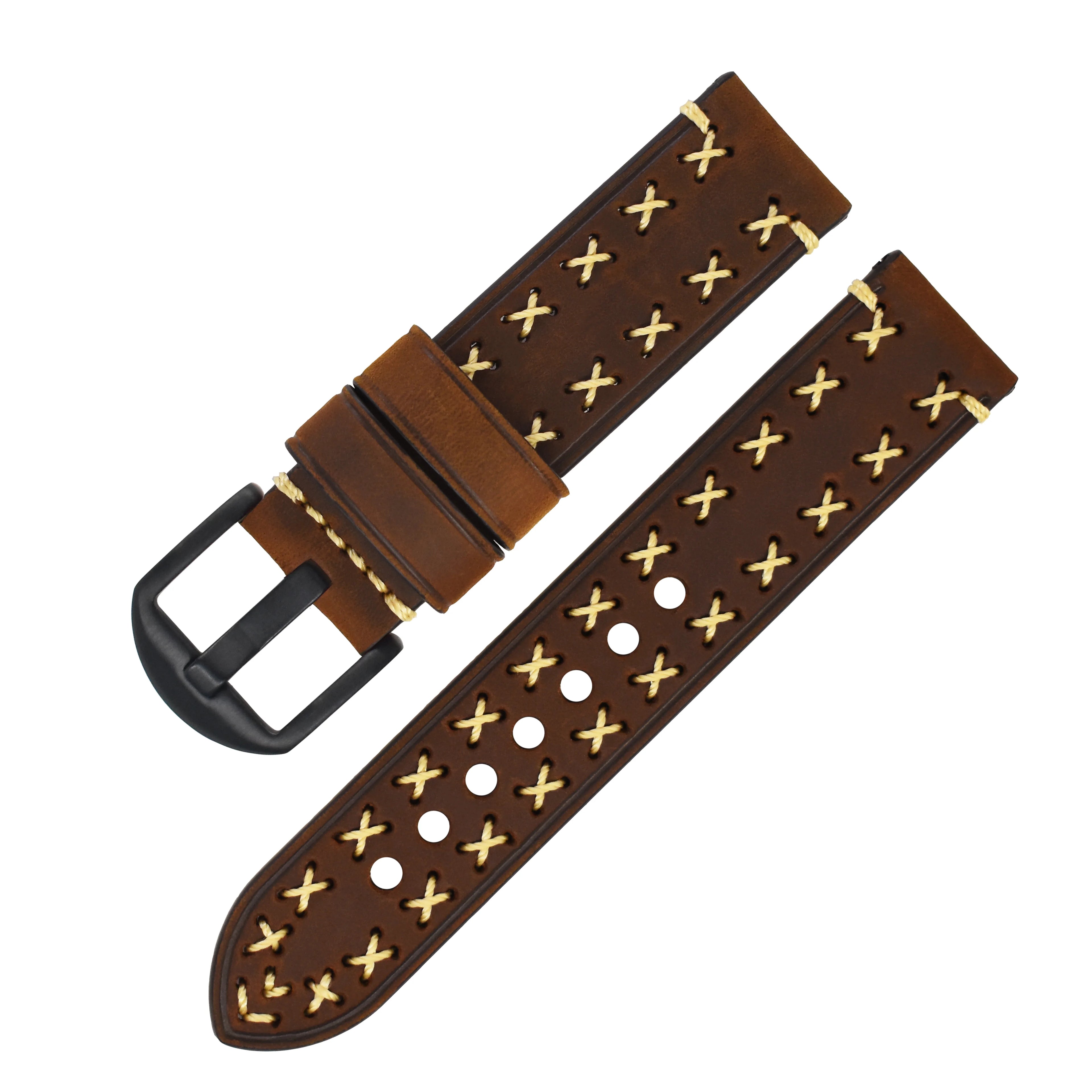 Unique Fashion 20mm 22mm 24mm 26mm Stainless Steel Buckle Genuine Leather Watch Strap Real Leather Watch Band Handmade