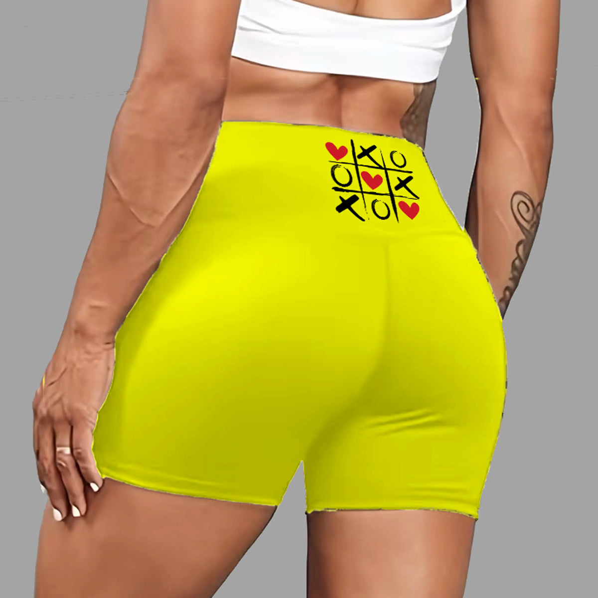 Tic-Tac-Toe Heart Print Workout Shorts Retro Game Vibe US Local Warehouse