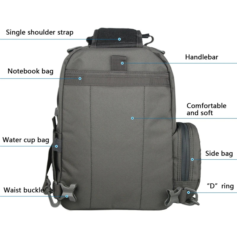 Tactical Sling Bags for Men American Warehouse Laser Cut Gray Tactical Sling Shoulder Bag Waterproof Sport Hiking Outdoor