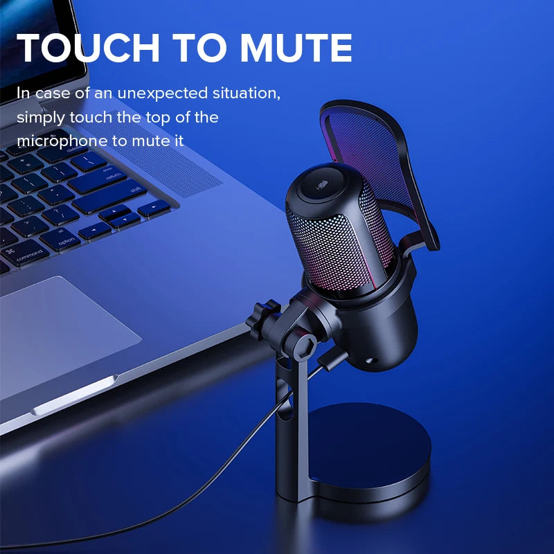 Portable RGB Light Studio Microphone for Gaming Live Stream Video Recording PC & Mobile Phone