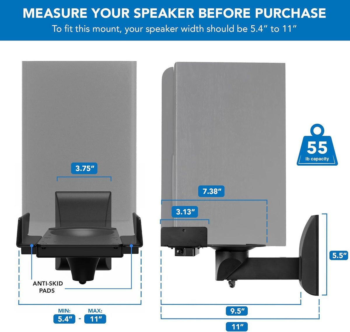 1 Pair=2pcs SW-70 Popular Steel Speaker Wall Mount Bracket Clamp Width Adjustable Rotate All Direction Tilt 25kg Load