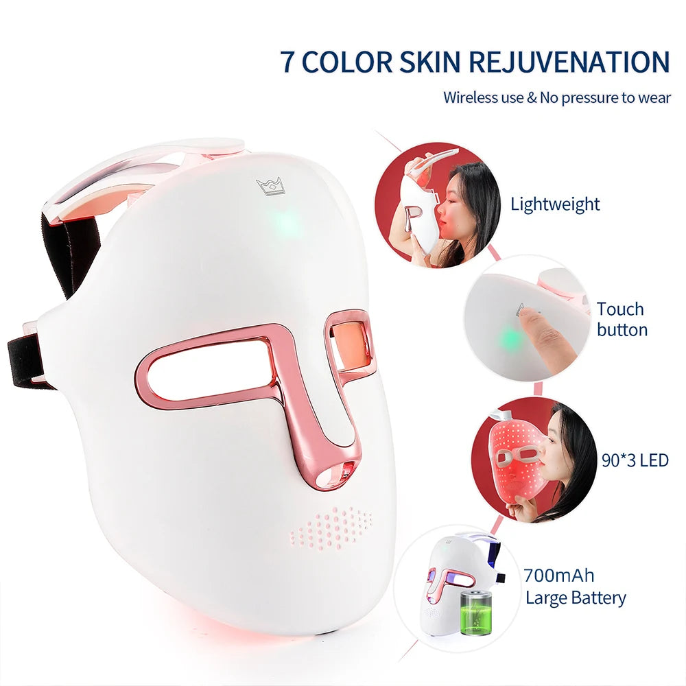7 Colors Photon Facial LED Mask Red Light Therapy Anti Aging Face Neck Beauty Mask Relaxation Treatment Anti-Wrinkle Skin Care
