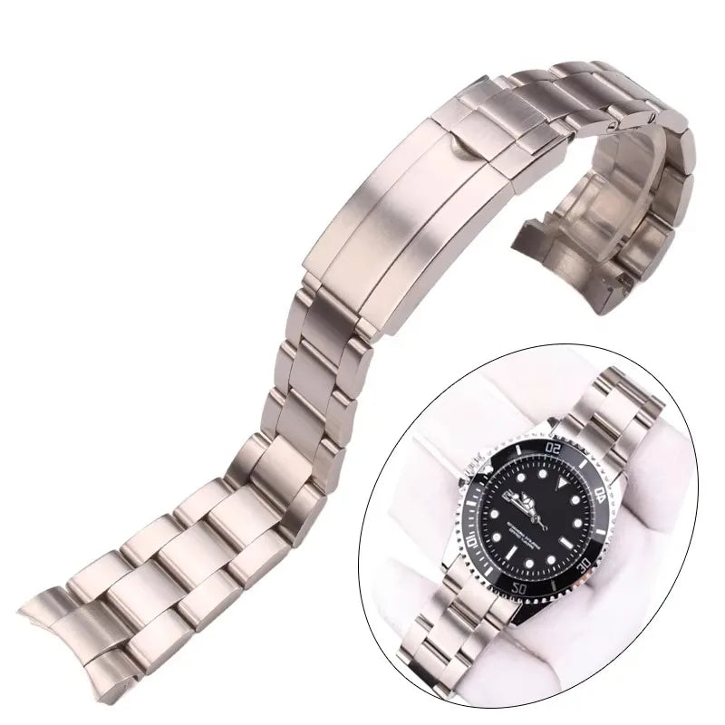 20mm Stainless Steel Watchband Bracelet For Rolex Watch Band Silver Brushed Curved End Replacement Strap