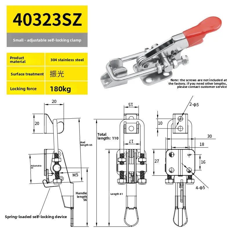 304 Stainless Steel Clamping Fixture Adjustable Locking Clip Hook Clasp Box Clamp Gripping Tool Quick Pressurizer Door Bolt