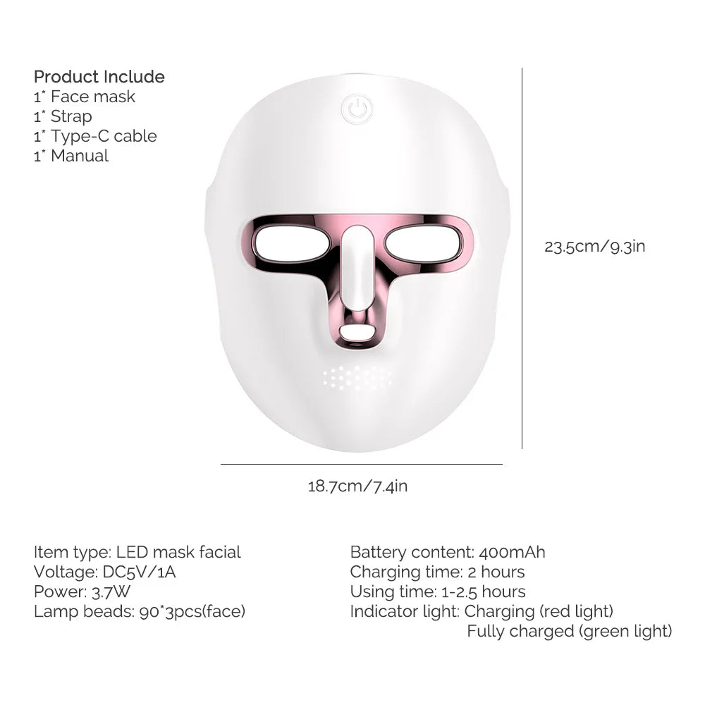 7 Colors Photon Facial LED Mask Red Light Therapy Anti Aging Face Neck Beauty Mask Relaxation Treatment Anti-Wrinkle Skin Care
