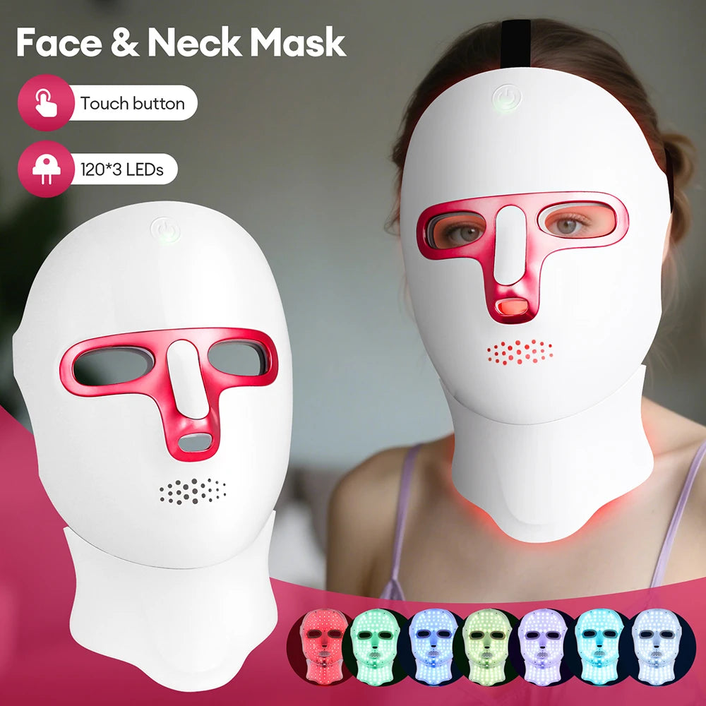 7 Colors Photon Facial LED Mask Red Light Therapy Anti Aging Face Neck Beauty Mask Relaxation Treatment Anti-Wrinkle Skin Care