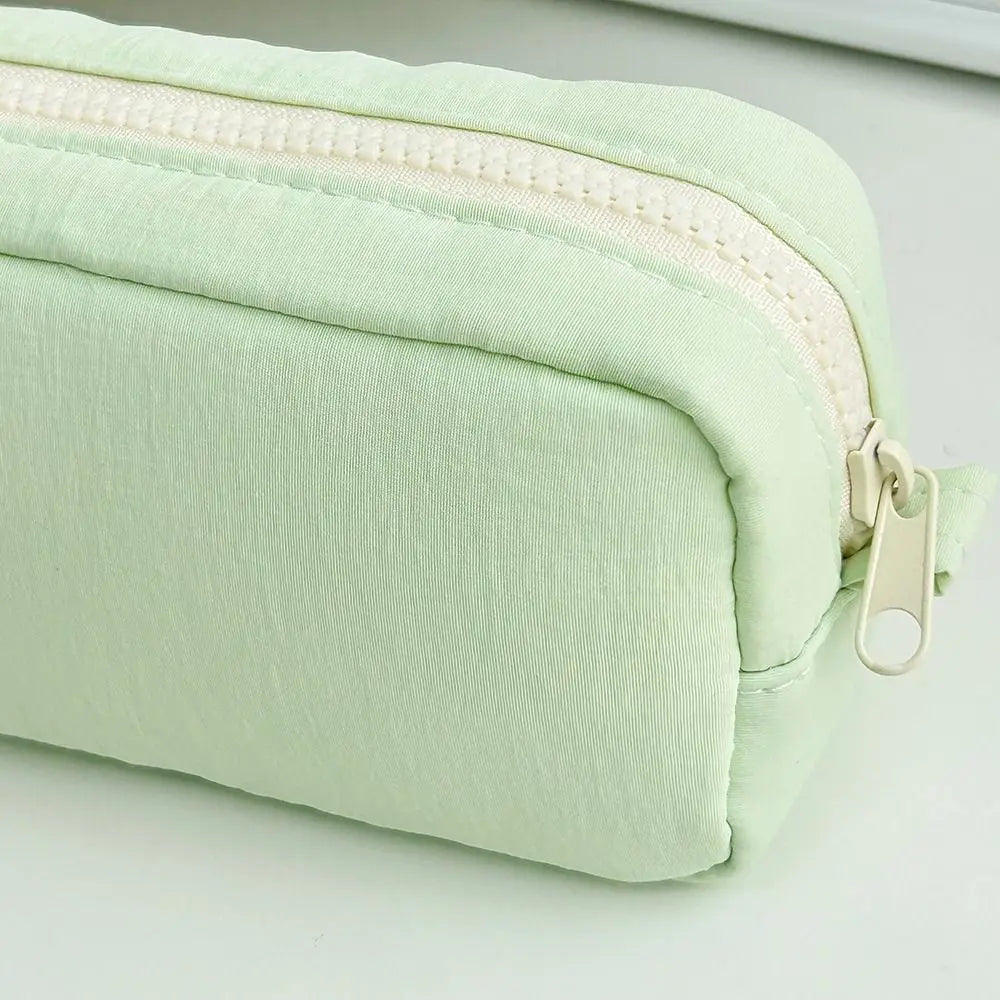 High Quality Solid Color Pen Bag Large Capacity Zipper Design Stationery Bag Portable Pen Box Back To School